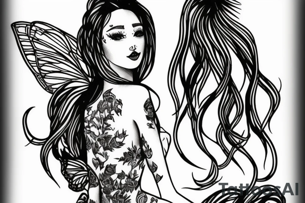 fairy with long hair tattoo idea
