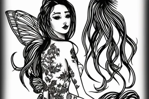 fairy with long hair tattoo idea