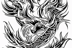 demon, carp, minimal background. The size is not big. Thick and thin lines should be combined. tattoo idea