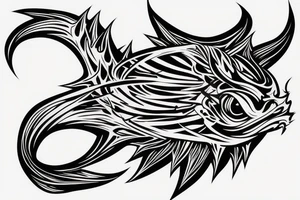 demon, carp, minimal background. The size is not big. Thick and thin lines should be combined. tattoo idea