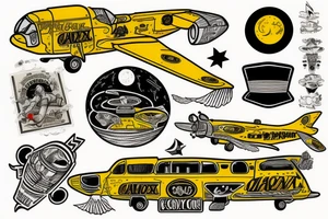 A yellow cab flying to the moon tattoo idea