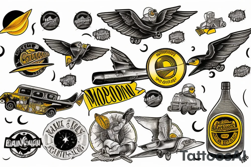 A yellow cab flying to the moon tattoo idea