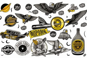 A yellow cab flying to the moon tattoo idea