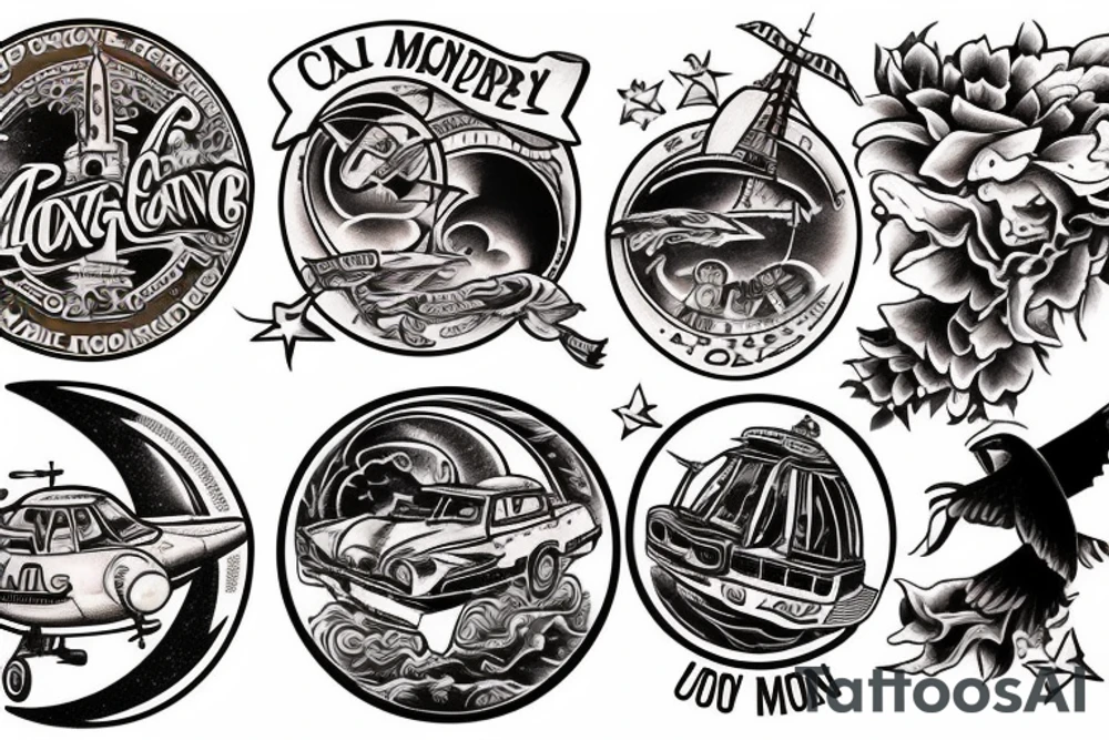 A cab flying to the moon tattoo idea