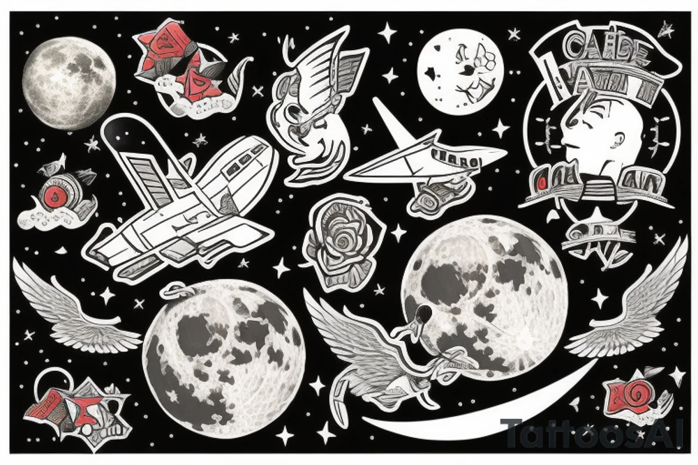 A cab flying to the moon tattoo idea