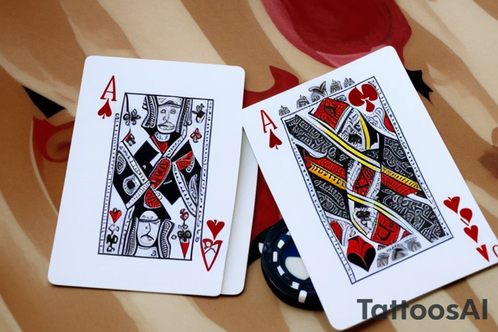 A Poker card with spades made of water and fire tattoo idea