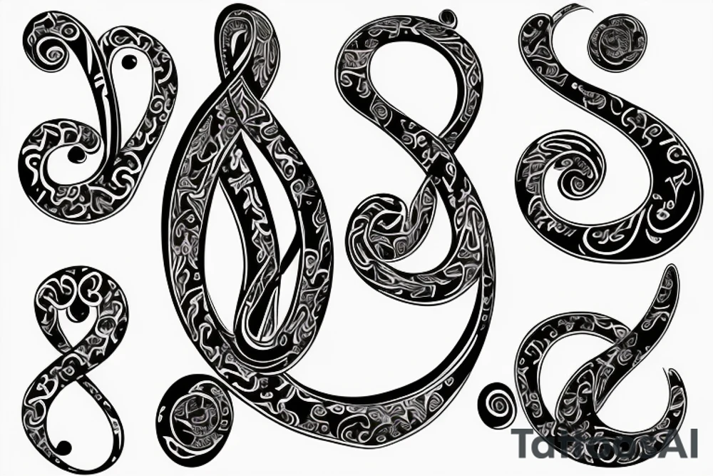 treble clef with psychedelic style tattoo idea
