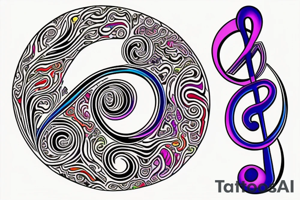 treble clef with psychedelic elements tattoo idea