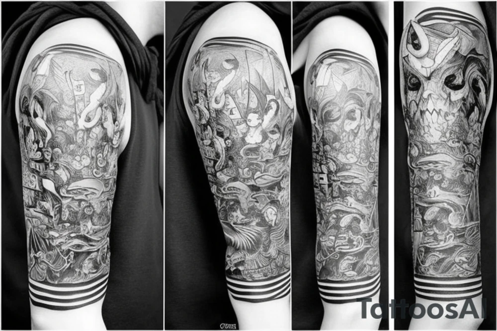 Black and grey realism nautical mythical tattoo idea
