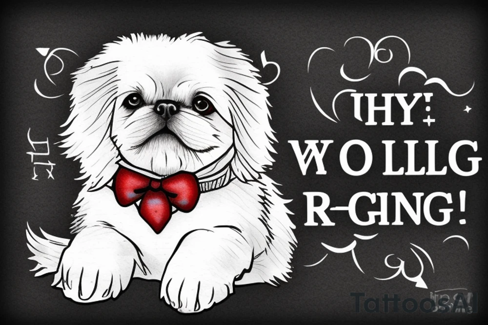 White pekingese on a dog cram with words "thats how I roll" tattoo idea