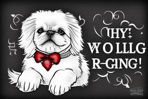 White pekingese on a dog cram with words "thats how I roll" tattoo idea