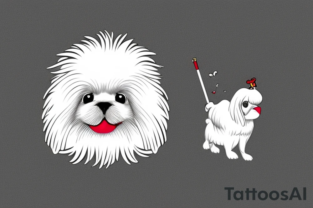 anthropomorphism white pekingese smoking a cigarette tattoo idea