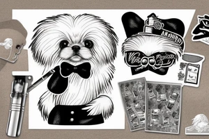 anthropomorphism white pekingese smoking a cigarette tattoo idea