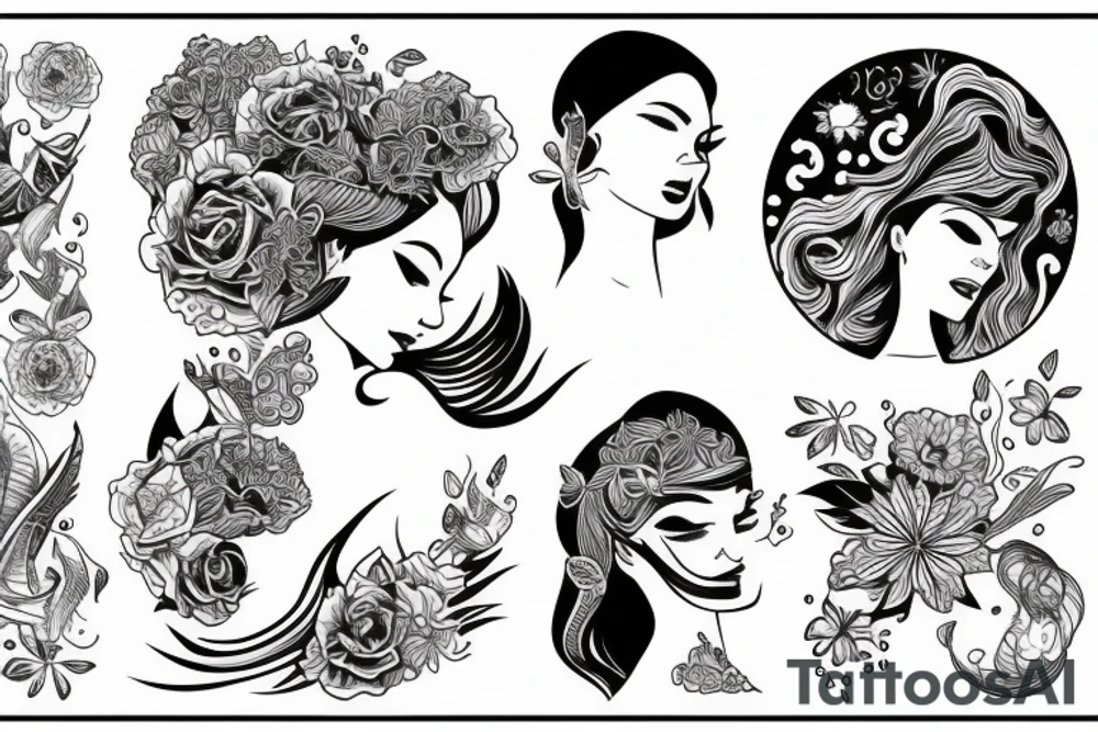 Woman by the water with sun shinning tattoo idea
