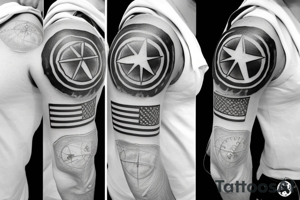 Kentucky shape with a W in it and the American flag and Compass star tattoo idea