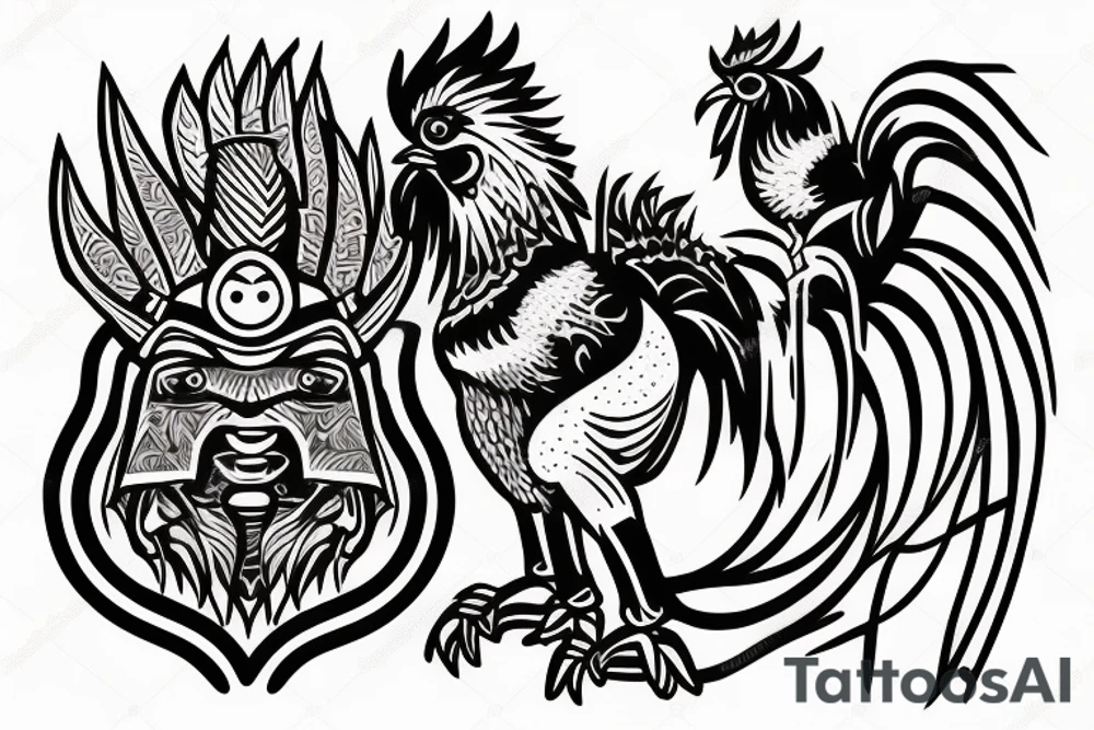 A tribal warrior with a fierce dog and a rooster. tattoo idea A tribal warrior with a fierce dog and a rooster. tattoo idea