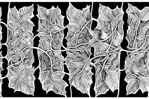 curly and naturally free flowing network of vines and leaves that stretches out in many directions from a central area tattoo idea