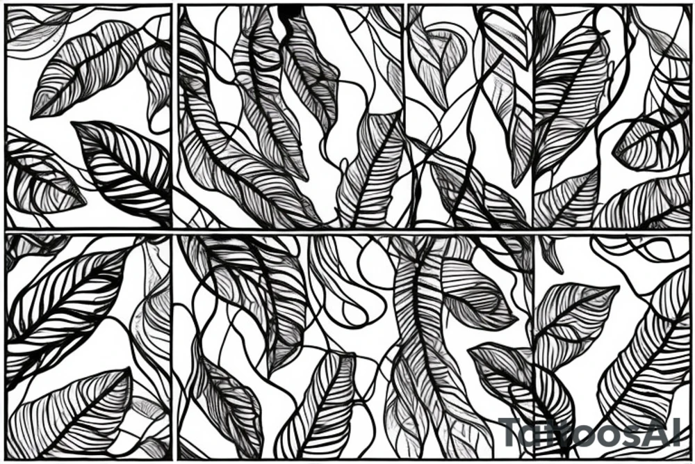curly and naturally free flowing network of vines and leaves that stretches out in many directions from a central area tattoo idea