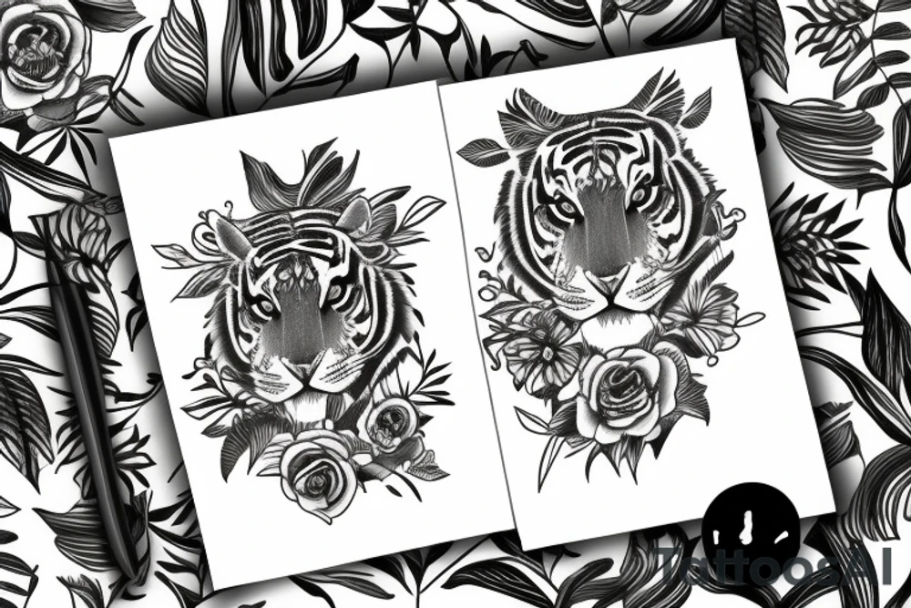 Tigre con un fondo de plantas tattoo idea