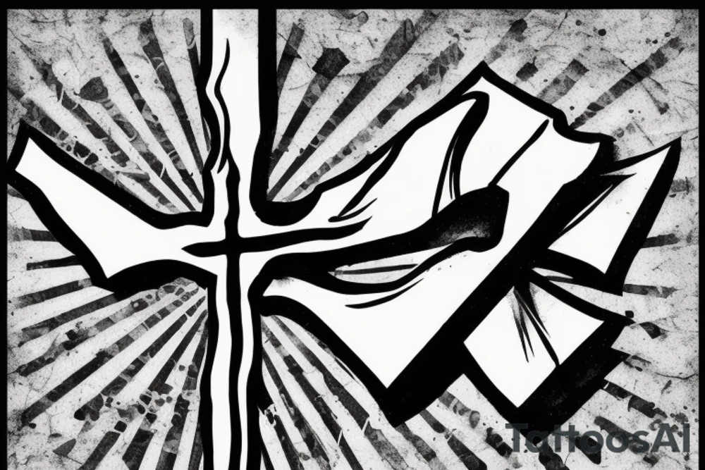 A Christian cross with a torn flag behind it. tattoo idea A Christian cross with a torn flag behind it. tattoo idea