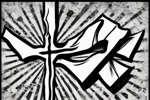 A Christian cross with a torn flag behind it. tattoo idea