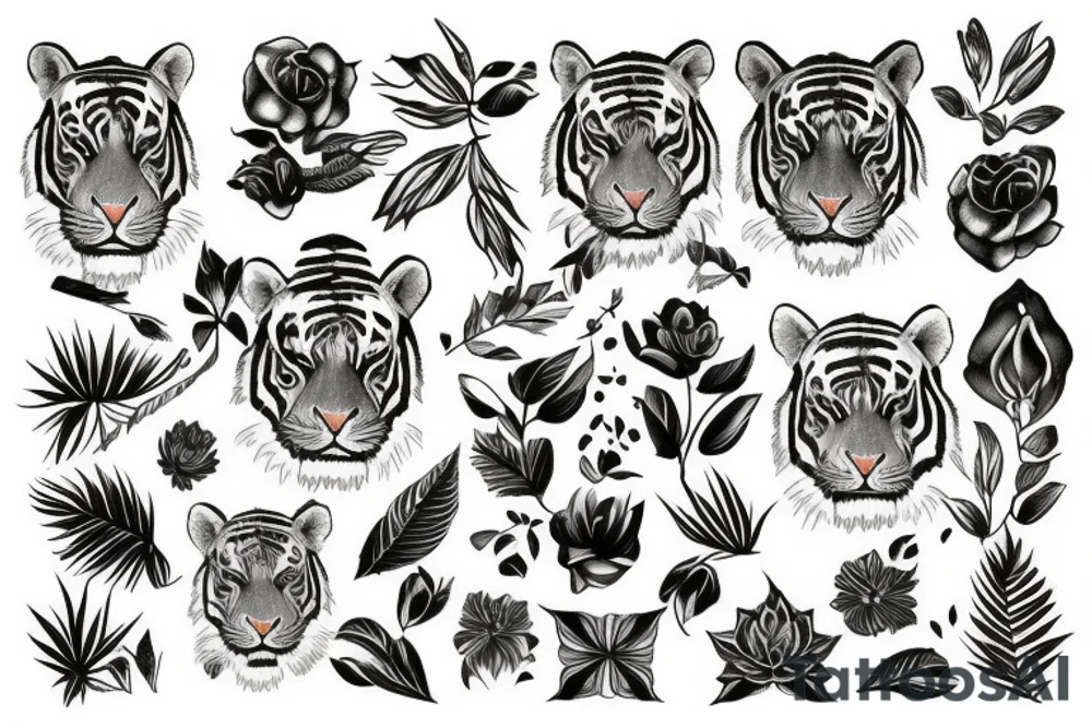 Tigre con un fondo de plantas tattoo idea