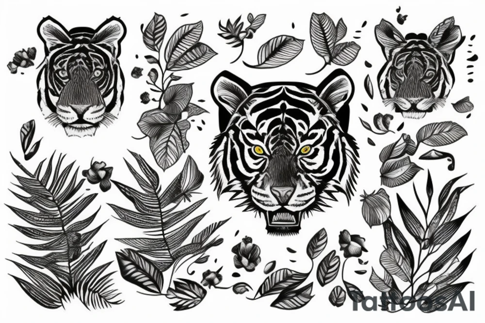 Tigre con un fondo de plantas tattoo idea