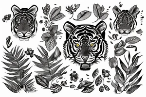 Tigre con un fondo de plantas tattoo idea