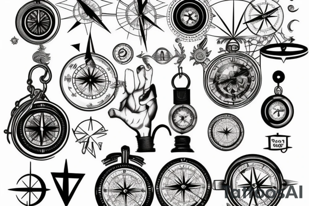 ship with compass and clock tattoo idea