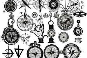 ship with compass and clock tattoo idea