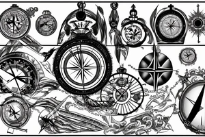 ship with compass and clock tattoo idea
