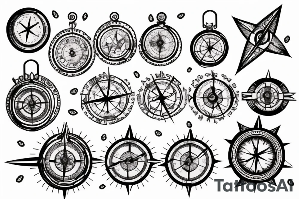 ship with compass and clock tattoo idea
