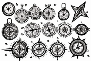 ship with compass and clock tattoo idea