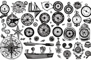ship with compass and clock tattoo idea