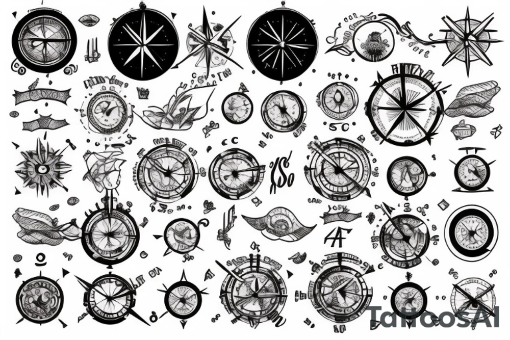 ship with compass and clock tattoo idea