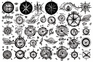 ship with compass and clock tattoo idea