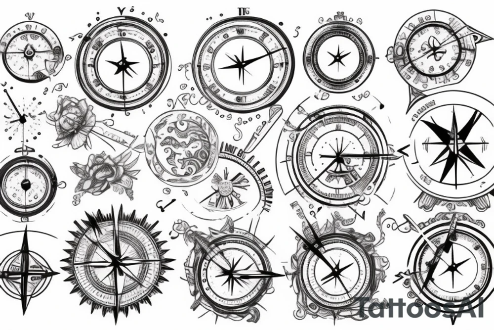 ship with compass and clock tattoo idea