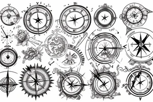 ship with compass and clock tattoo idea
