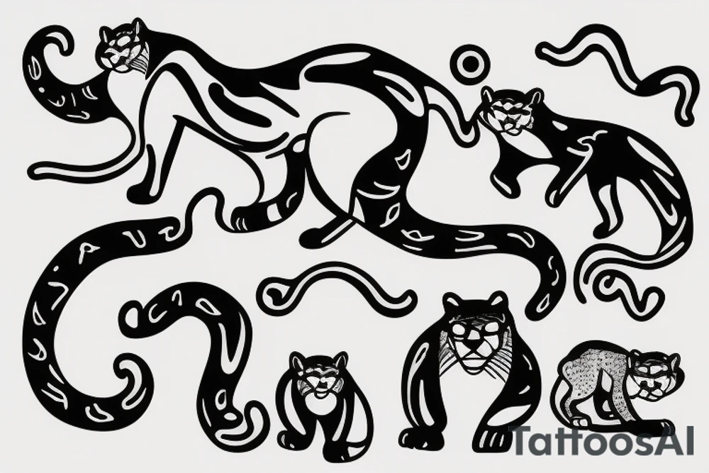 Male cougar with two cubs tattoo idea