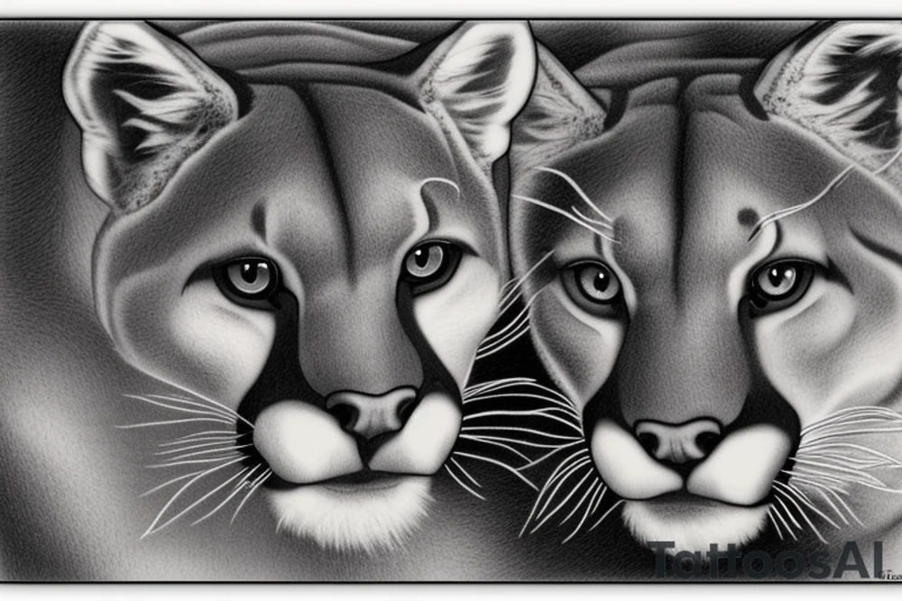 Male cougar with two cubs tattoo idea