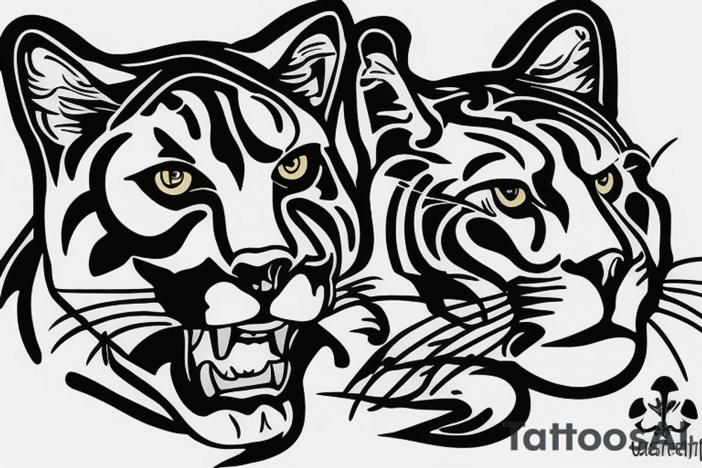 Male cougar with two cubs tattoo idea