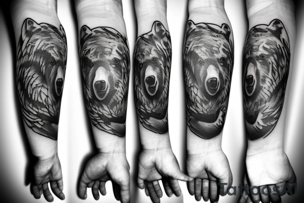Male bear with two cubs tattoo idea