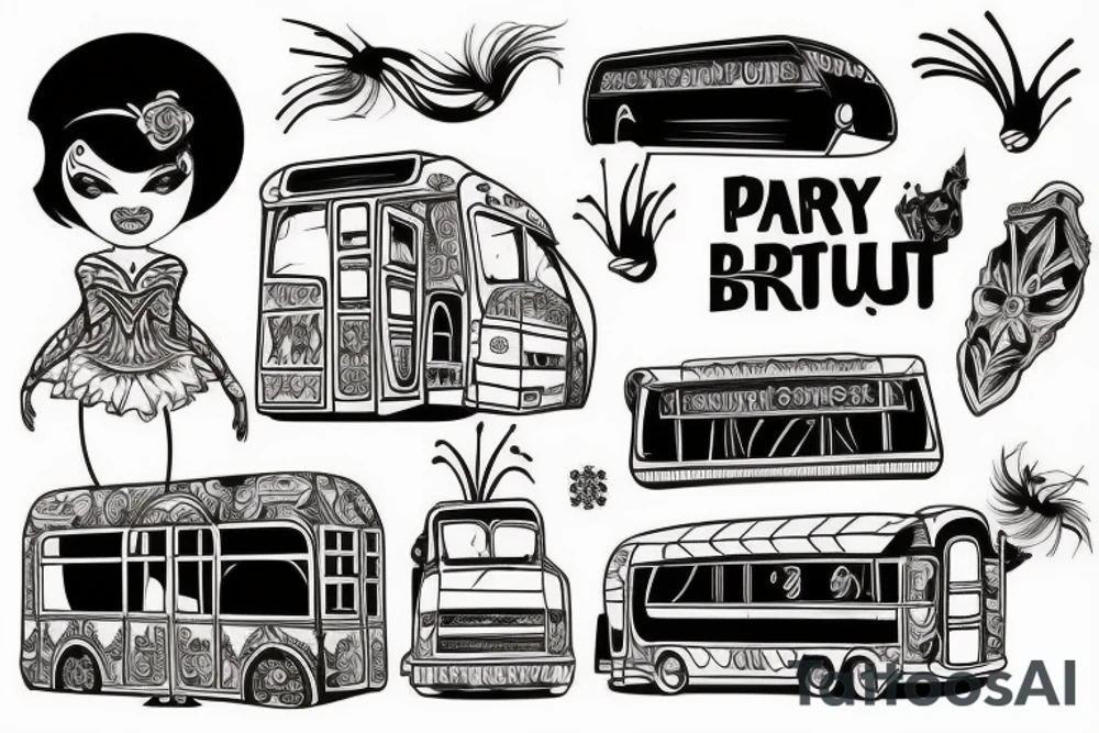 Party bus on dance festival tattoo idea