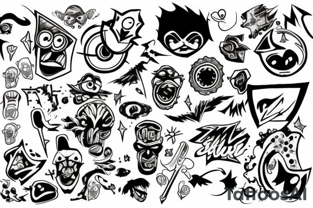 Flash sheet with gritty abstract tattoo idea