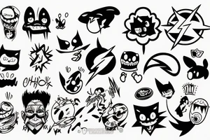 Flash sheet with simple cartoon characters tattoo idea