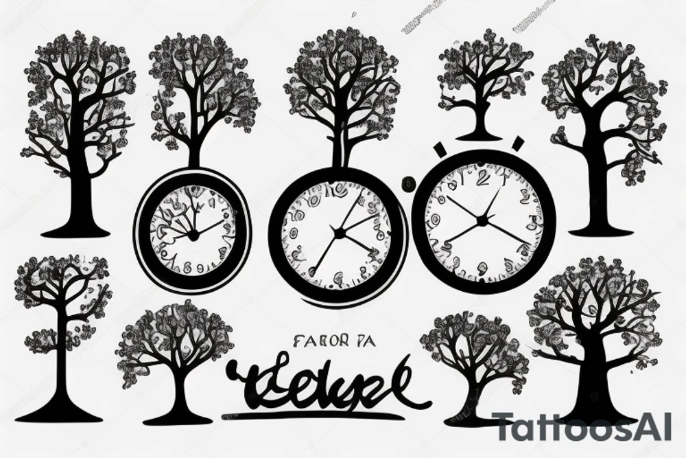 home with  tree and  a clock tattoo idea