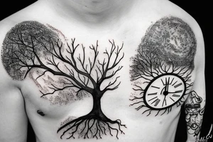 home with  tree and  a clock tattoo idea