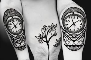 home with a tree and  a clock tattoo idea