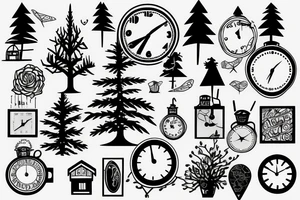 home with a tree and  a clock tattoo idea