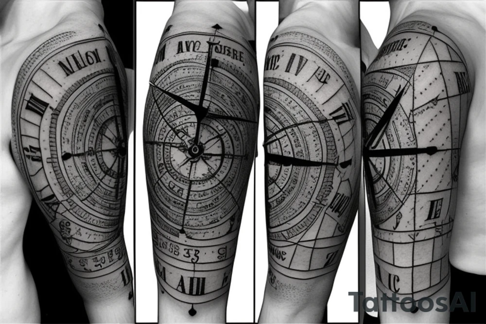 clock and a compass tattoo idea